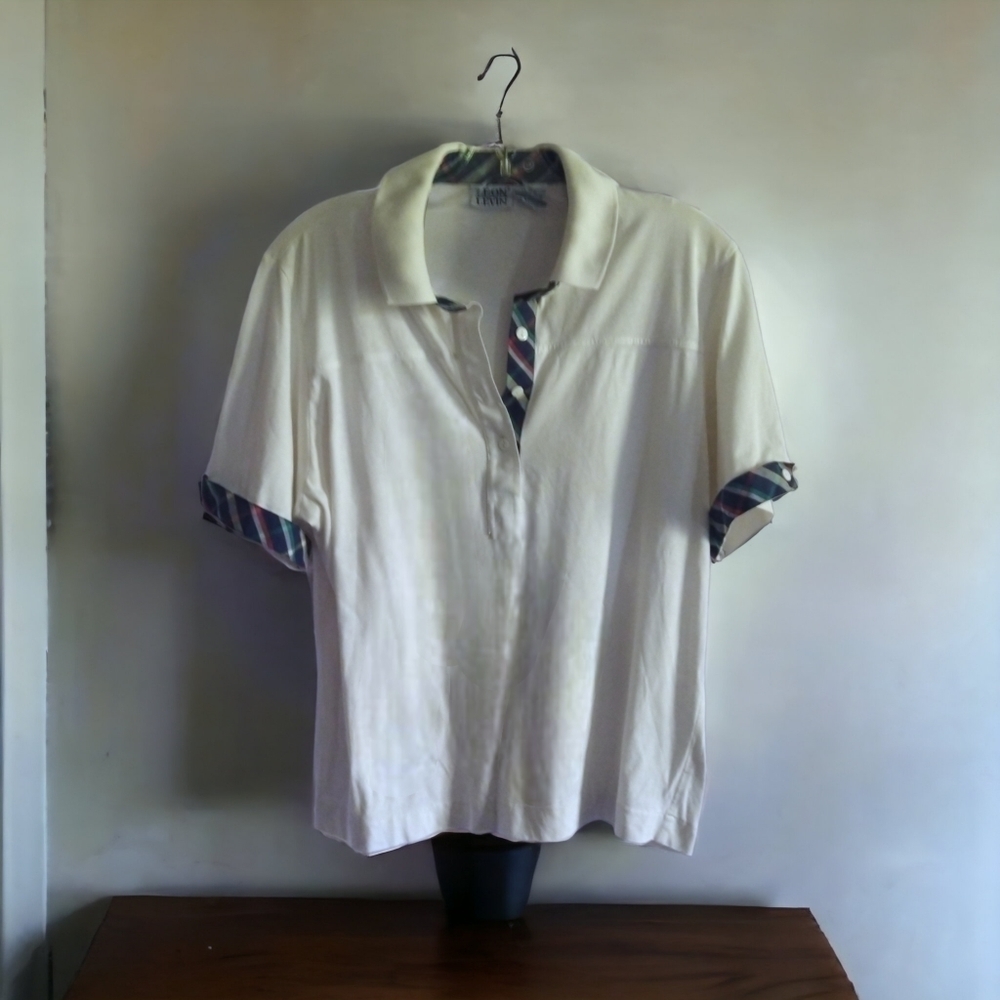 VINTAGE LEON LEVIN 70's WOMEN's POLO SHIRT WITH PLAID. SIZE XL